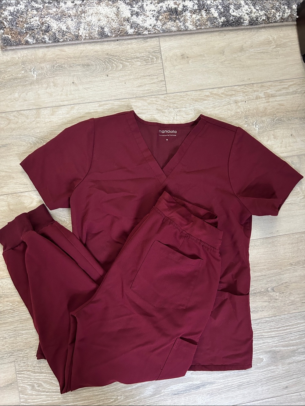 Women's Maroon Jogger Scrub Set - Comfortable Track Pants & V-Neck Top